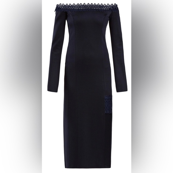 EUC Galvan London- Aguafina Elegant Navy Blue Off-Shoulder Dress. Size US 2 - Picture 4 of 11